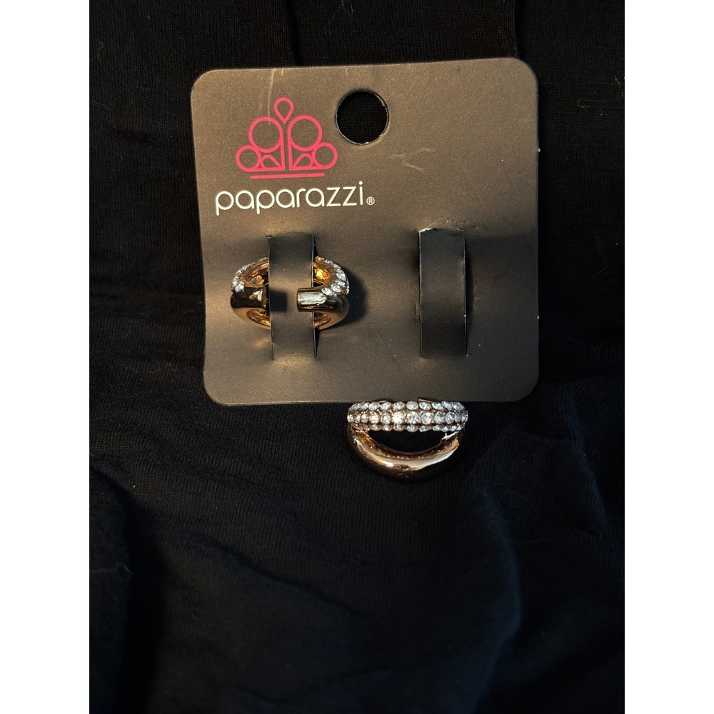 Paparazzi Gold Tone Rhinestone Hoop Earrings Sparkly‎ Huggie Style Jewelry